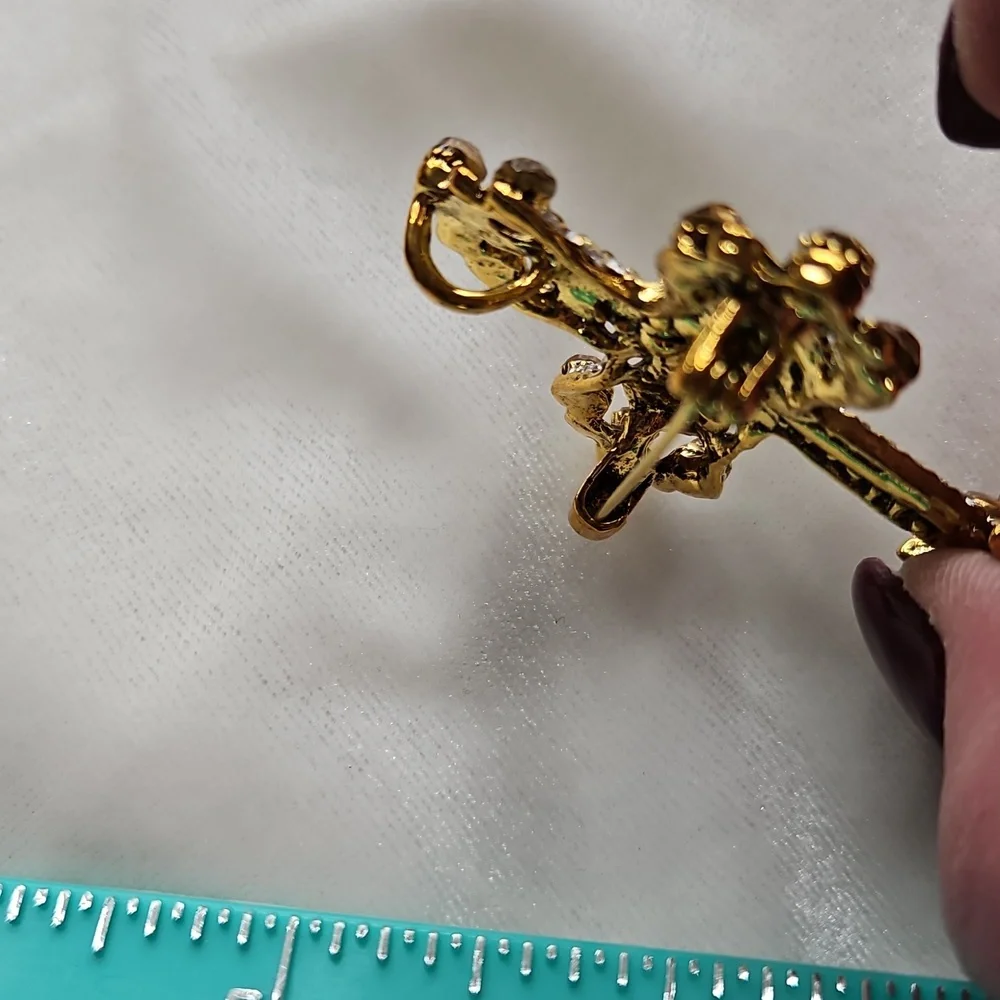 Women's Rhinestone Cross Brooch Retro Style Pin Gold Tone NWOT Elegant Fashion
